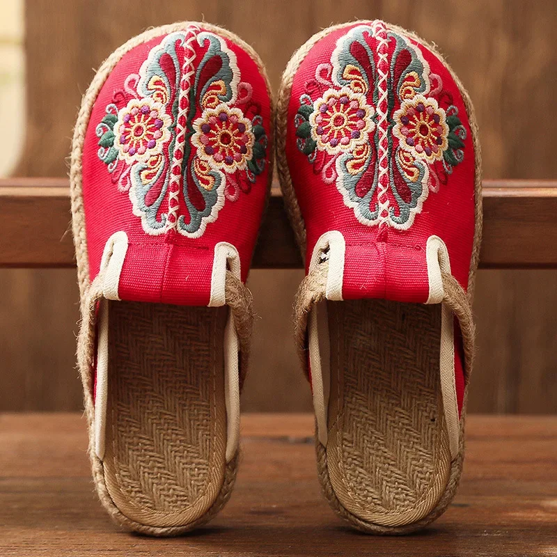 Women'S Shoes Vegan - 2025 المرأة عادية الكتان اليدوية التطريز
