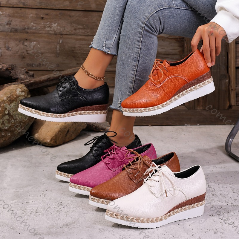 Espadrille Wedge Shoes - أحذية أكسفورد نسائية جلدية برباط وكعب