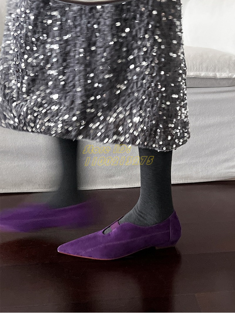 Pointed Toe Flat - الأرجواني الجلد المدبوغ مدبب تو مضخات