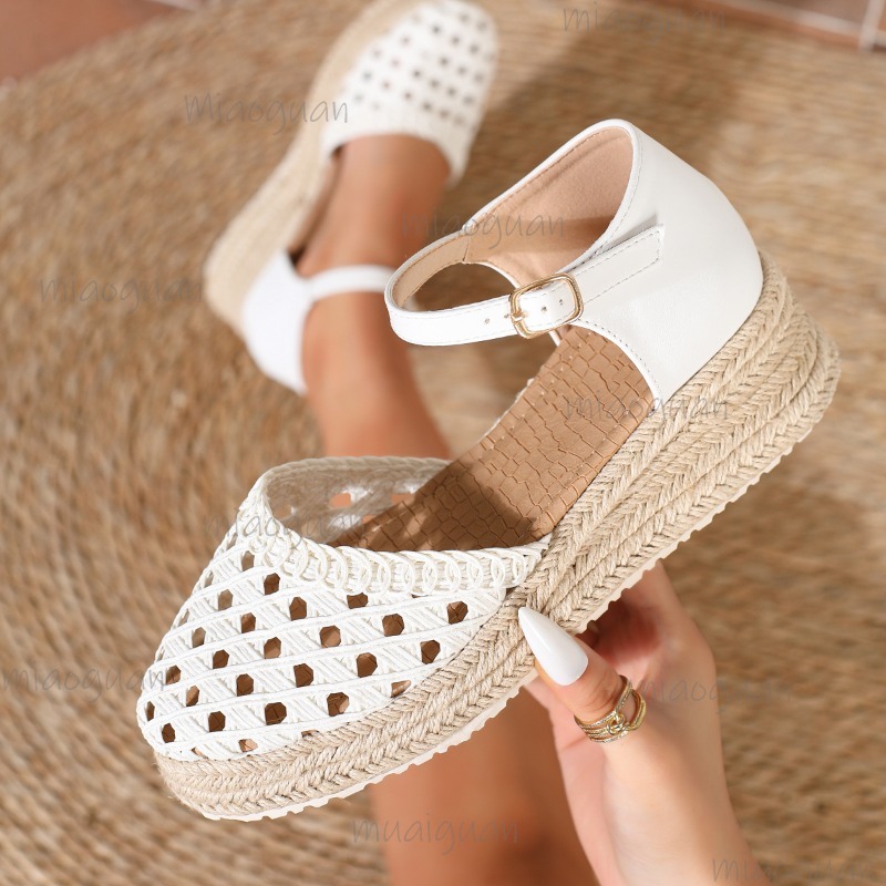 Espadrille Wedge Shoes - صنادل نسائية بوهو بكعب ويدج منسوجة
