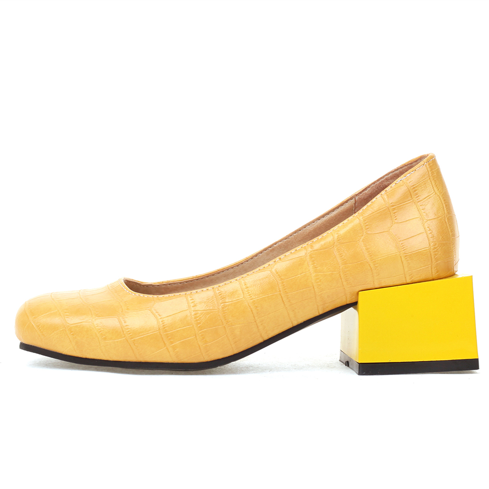 Women'S Shoes Yellow - أحذية مربعة بكعب منخفض أنيقة باللون