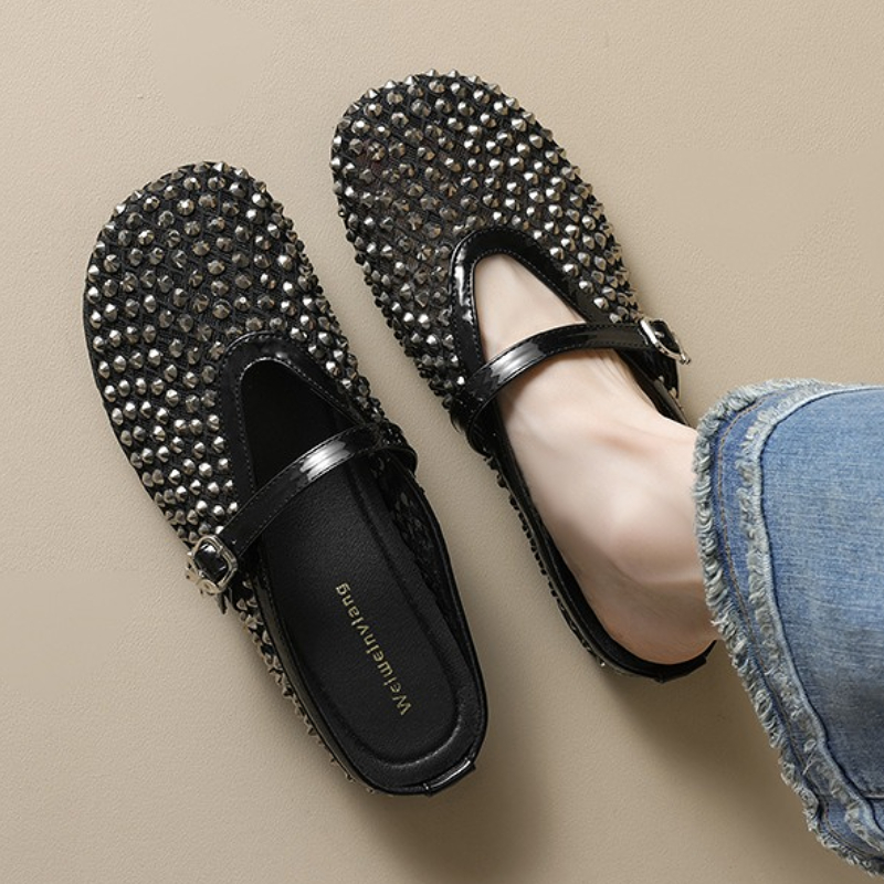 Mule Slip On - شبكة حجر الراين ماركة النعال النساء