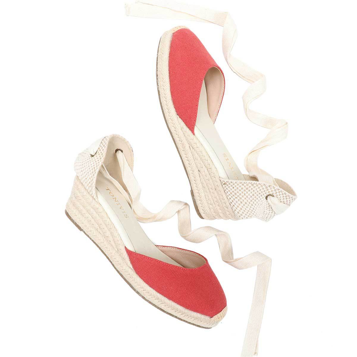 Espadrille Wedge Shoes - صنادل نسائية بكعب ويدج مع أربطة،