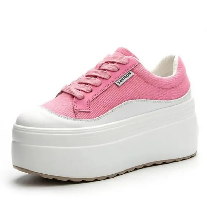 Wedge Heeled Sneaker - 8 سنتيمتر جديد قماش جلد طبيعي