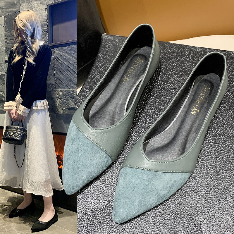 Pointed Toe Flat - أحذية جلدية سوداء مسطحة للنساء أحذية