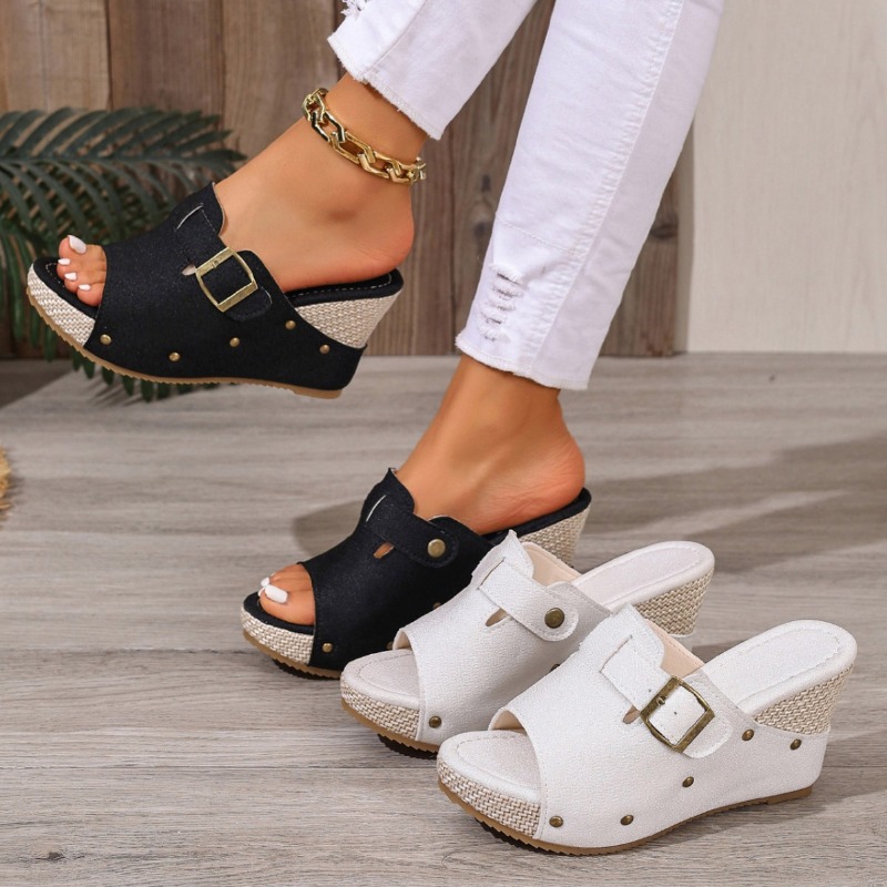 Espadrille Wedge Shoes - صنادل نسائية صيفية بكعب ويدج مفتوحة