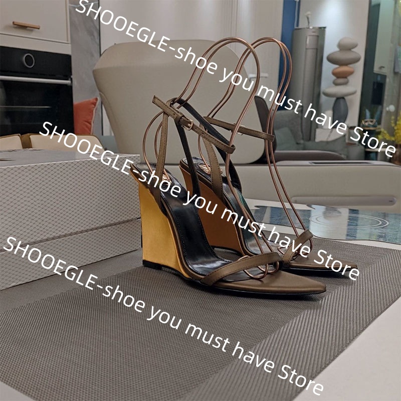 Women'S Shoes Yellow - المرأة البني الأصفر التباين إسفين كعب