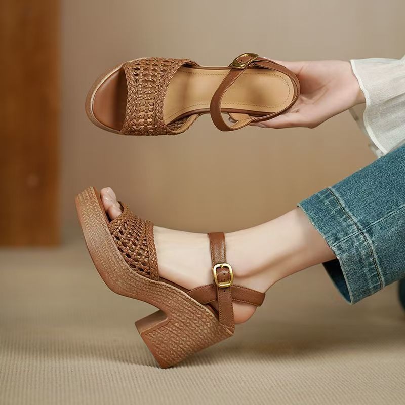 Platform Sneakers Chunky - أنيقة المرأة مضفر صندل كعب عالٍ