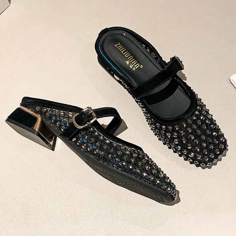 شبكة حجر الراين صندل بكعب مكتن - مراجعة Mule Slip On وسعره